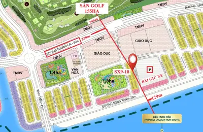 Nhà liền kề xẻ khe SX9-18 Vịnh Tiên Vinhomes Green Paradise, hướng Đông, cách Biển Hồ 130m
